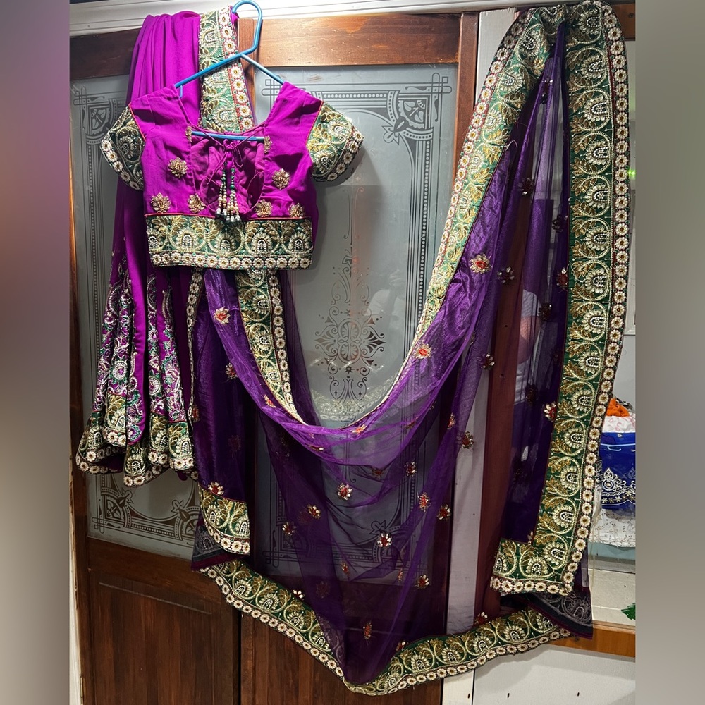 Purple Georgette and Soft net saree with bead and embroidery work WITH blouse!